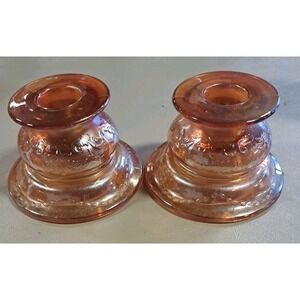 FEDERAL GLASS Iridescent Marigold Carnival‎ Glass MADRID Candlestick Holders Set
